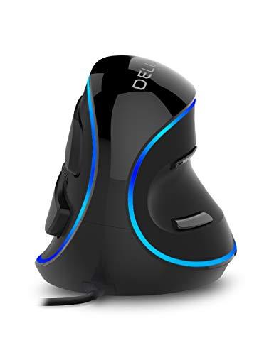 DeLUX Mouse vertical com fio, mouse óptico ergonômico com 3 DPI ajustáveis (800/1200/1600DPI), 6 botões e descanso de pulso removível para computador laptop (M618Plus cor única (LED azul) - preto)
