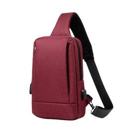 Bolsa de peito masculina de nylon com alça transversal, mochila pequena casual com porta de carregamento USB, Vinho tinto, M