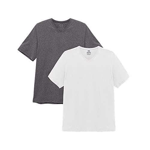 Kit 2 Camisetas Gola V Super Masculina; basicamente; Mescla Escuro/Branco G3