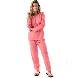 Pijama Confortavel Longo em Malha Suave Lisa | Feminino 177 Cor:Laranja;Tamanho:M