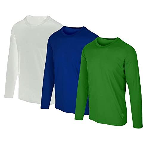 Kit com 3 Camisetas Proteção Solar Uv 50 Ice Tecido Gelado – Slim Fitness - Branco - Marinho - Verde – GG