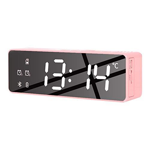 Despertador digital com visor de espelho LED e alto-falante Bluetooth, rádio-despertador, visor de temperatura, suporte para cartão TF