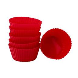 Kit Forma de Silicone para Cupcake 6 Unidades Redonda Vermelho - YP1803 - Yangzi