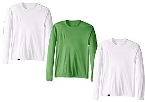 Kit com 3 Camisetas Proteção Solar Uv 50 Ice Tecido Gelado – Slim Fitness - Branco - Branco - Verde – GG