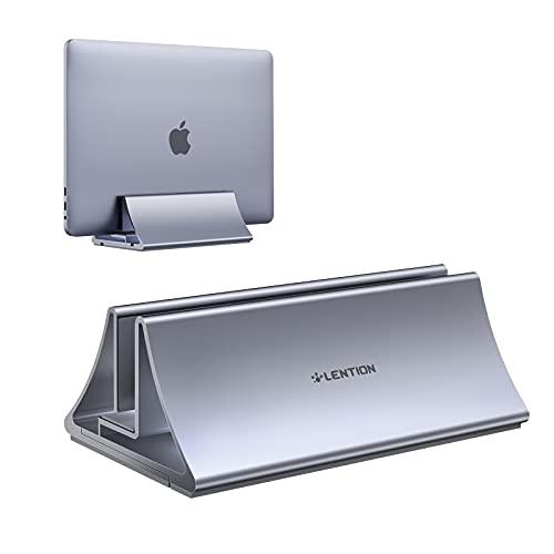 LENTION Suporte vertical de liga de alumínio para laptop, proteção de tapete de silicone, suporte multifuncional com tamanho de base ajustável (até 43,3 cm), serve para todos os MacBook/Surface/HP/Dell/Chromebook (cinza)