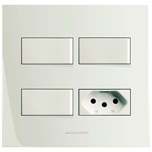 Conjunto 3 Interruptores Simples e 1 Tomada 2P+T com Placa 4X4, Alumbra, Inova 5477, Branco