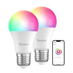 Smart Lâmpada Inteligente, SONOFF B05-BL-A19 WiFi Lâmpadas inteligentes, lâmpadas que mudam de cor RGB, funcionam com Alexa e Google Assistant, sem necessidade de hub (2-pack)