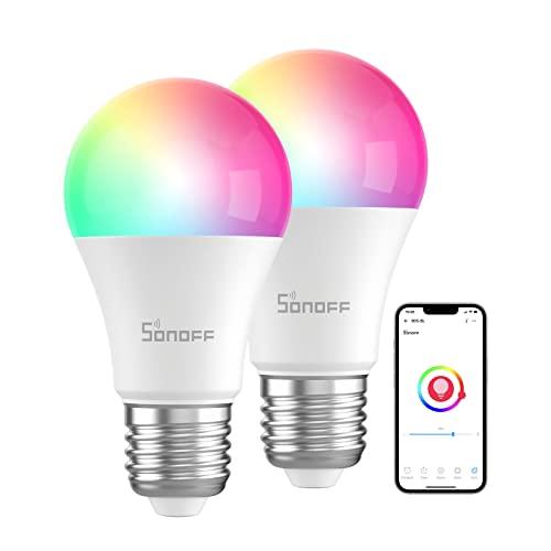 Smart Lâmpada Inteligente, SONOFF B05-BL-A19 WiFi Lâmpadas inteligentes, lâmpadas que mudam de cor RGB, funcionam com Alexa e Google Assistant, sem necessidade de hub (2-pack)