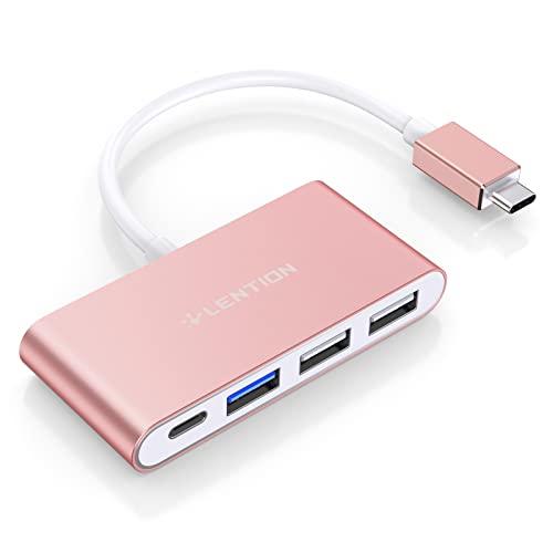 LENTION Hub USB-C 4 em 1 com tipo C, USB 3.0, compatível com USB 2.0 2022-2016 MacBook Pro 13/14/15/16, novo Mac Air/Surface, ChromeBook, More, Multiport Charging & Connecting Adapter (CB-C13, Rose Gold)