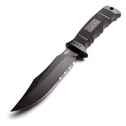 SOG Facas de lâmina fixa – Faca tática de sobrevivência e faca de caça com lâmina de 11 cm e bainha de faca MOLLE e aderência GRN (M37N-CP), preta