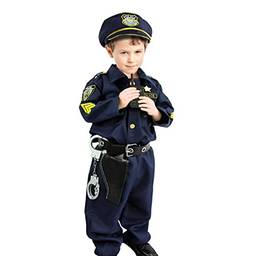 Fantasia Infantil De Policial Conjunto P/ Festas Halloween Dramatização de Polícia de Meninos (P)