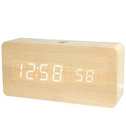Relógio Despertador de Madeira Inteligênte LED Digital USB Várias Funções - Cucudy