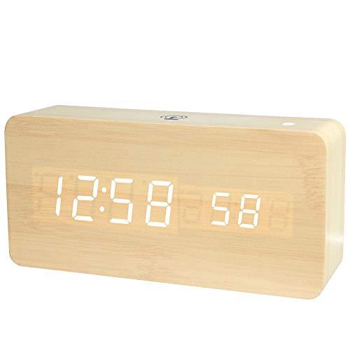 Relógio Despertador de Madeira Inteligênte LED Digital USB Várias Funções - Cucudy