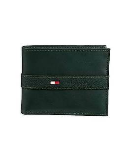 Tommy Hilfiger Carteira masculina de couro – dobra dupla fina com 6 bolsos para cartão de crédito e janela de identidade removível, Dark Green, tamanho nico