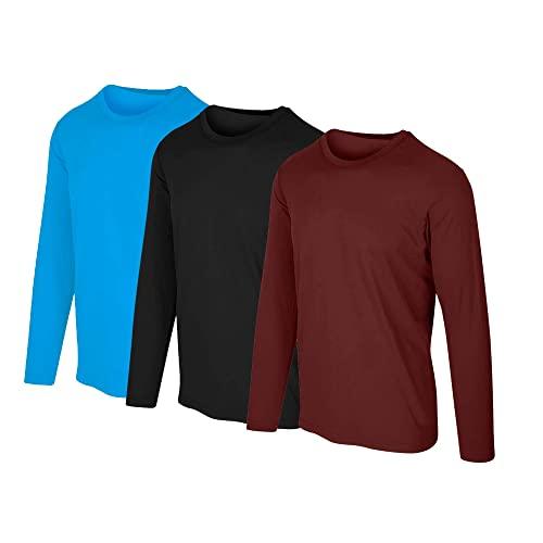 Kit com 3 Camisetas Proteção Solar Uv 50 Ice Tecido Gelado - Slim Fitness – Vinho – Verde Agua - Preto – GG