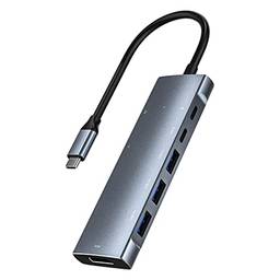 Homyl Hub universal 9 em 1 USB-C com 4K HDMI 3 USB3.0 Ethernet SD e leitor de cartão TF 100W PD, carregamento de áudio de 3,5 mm para dispositivos de laptops tipo C