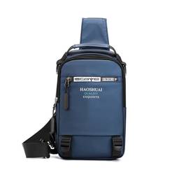 Bolsa transversal masculina multifuncional, mochila pequena, casual, porta de carregamento USB, Azul, Small, Clássico