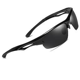 Joopin Óculos de Sol Esportivos Polarizados para Masculino, Óculos de Sol TR90, Óculos de Sol para Ciclismo Ao ar livre Óculos para Homens Proteção UV (Preto Brilhante)