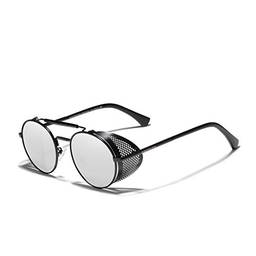 Óculos de Sol Masculino Redondo Steampunk Kingseven Proteção Polarizados UV400 Anti-Reflexo N7550 (C8)