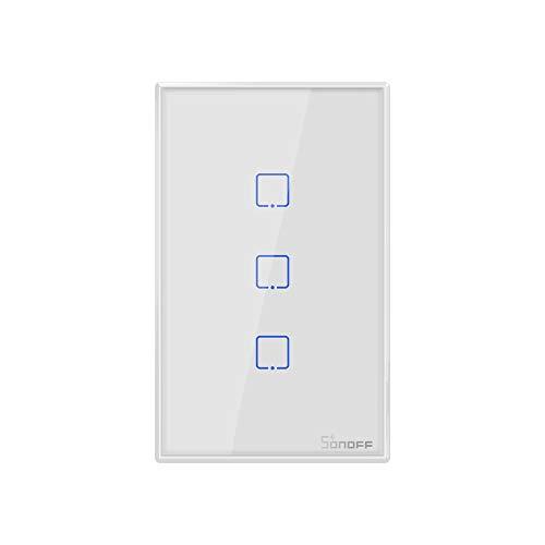 Interruptor Inteligente SONOFF, TX T0 Interruptor Touch Inteligente, Painel de Vidro Temperado, Tensão 100-240V, Funciona com Alexa e Google Home (3 Botões)