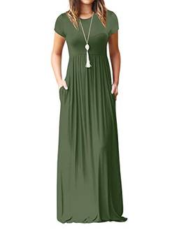 UbdehL Vestido longo feminino, sem manga/manga curta, vestido longo elegante para festa, Verde, S