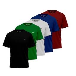 Kit 5 Camisas Camisetas Masculina Slim Voker Premium 100% Algodão - P - Azul, Branco, Preto, Verde e Vermelho