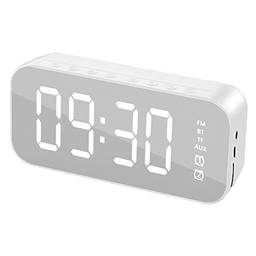 Alto-falantes Bluetooth Portátil Sem Fio Ao Ar Livre Baixo Estéreo Digital LED Snooze Alarm Clock com USB para o Quarto, relógios de alarme para Home - Branco