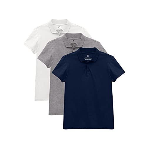 Kit 3 Camisas Polo Menino; basicamente; Branco/Mescla Claro/Marinho 8