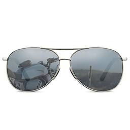 Cyxus Óculos de Sol Aviador Polarizados para Homens/Mulher , Lentes Espelhadas Clássicas Com Proteção UV (Lentes prateadas com moldura prateada)