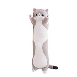 Decdeal Pelúcia de gato longo, plus boneca brinquedo gato, desenho fofo em forma de gato brinquedo de pelúcia dormindo travesseiro decorativo presente (cinza, 700 mm/27,55 pol.)