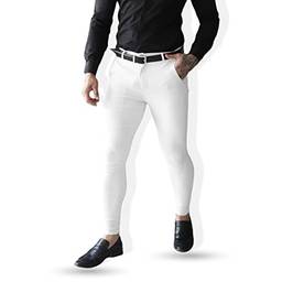 Calça Alfaiataria Social Super Skinny Sarja Masculina Premium (46, Branco)