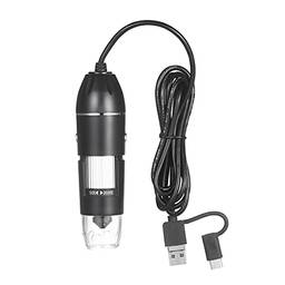 Romacci Ampliador de microscópio com zoom digital USB com função OTG Lupa de luz de 8 LEDs com suporte para ampliação 1600X