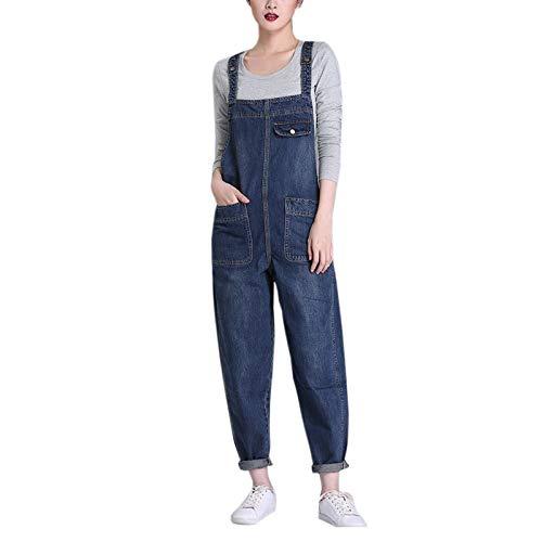 Elonglin Macacão Feminino de Jeans Calças Folgadas com Bolsos Frontais Alças Ajustáveis Macacão Jeans Moderno para Mulheres G Azul