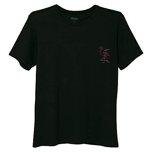 Camiseta Malha Estampa Flamingo, Mash, Masculino, Preto, G