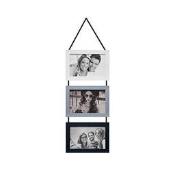 Porta Retratos Trio Com Cordão Para 3 Fotos 10x15cm Kapos Branco/Prata/Preto
