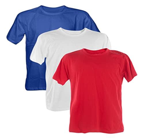 Kit 3 Camisetas PLUS SIZE 100% Algodão (Azul Royal, Vermelho, Branca, EXG)