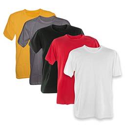 Kit 5 Camisetas Masculinas Básicas 100% Algodão Penteado (Amarelo Ouro, Cinza Chumbo, Verde Musgo, Vermelho, Branco, GG)