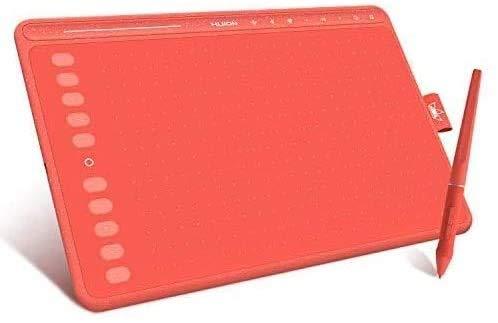 Mesas Digitalizadoras presente de Natal Tablet gráfico HUION HS611 (Coral Red) 10x6 polegadas equipado com teclas multimídia e barra de toque, 10 teclas programáveis, compatível com Windows / macOS / Android