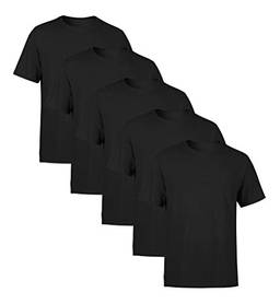 Kit 5 Camiseta Masculina Básica Lisa Camisa Algodão 30.1 (GG, Preto)