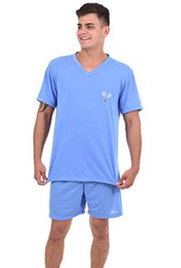 Pijama 4 Estações Curto Masculino Fechado Verão (M, Azul Claro)