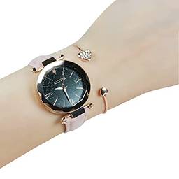 Queenser Relógio feminino moda mão luminosa com movimento de engrenagem retro relógio de pulso de quartzo
