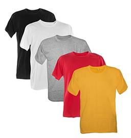 Kit 5 Camisetas 100% Algodão (PRETO, BRANCO, MESCLA, VERMELHO, OURO, M)