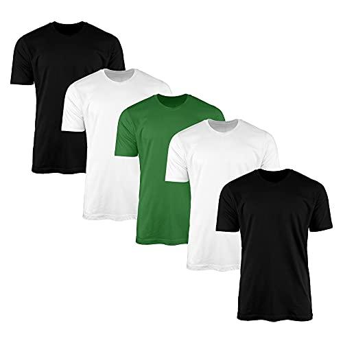 Kit 5 Camisetas Masculina Lisas Algodão 30.1 Básica (2 Preto, 2 Branco, 1 Verde, GG)