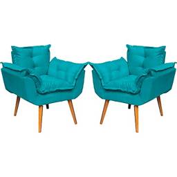 Kit 2 Poltronas Alice Para Sala Decorativas Cadeiras Confortáveis Para Sala De Espera Recepção Consultório Escritório Manicure Pé Castanho - Clique & Decore (Azul-turquesa)