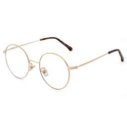Cyxus Óculos de luz azul metal redondos vintage armação de óculos para Feminino/Homens ,Anti-ultravioleta e anti-reflexo (Ouro brilhante)