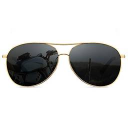 Cyxus Óculos de Sol Aviador Polarizados para Homens/Mulher , Lentes Espelhadas Clássicas Com Proteção UV (Lentes pretas com moldura dourada)