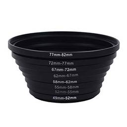 TOPmontain Conjunto de anéis adaptadores de filtro de lente de 8 peças, kit de anel adaptador de metal preto anodizado, 49-52 mm, 52-55 mm, 55-58 mm, 58-62 mm, 62-67 mm, 67-72 mm, 72-77 mm, 77-82 mm