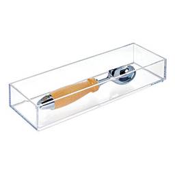 iDesign Organizador de gaveta de plástico Clarity, recipiente de armazenamento para talheres, utensílios, utensílios de cozinha em despensa, armários, bancadas, 10 x 30 x 5 cm – transparente