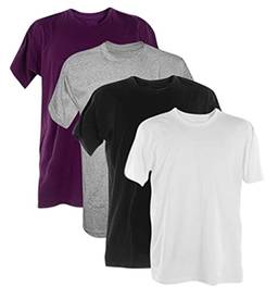 Kit 4 Camisetas 100% Algodão 30.1 Penteadas (Roxo, Cinza Mescla, Preto, Branco, P)