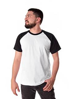Camiseta Raglan Masculina 100% Algodão (Branco, GG)